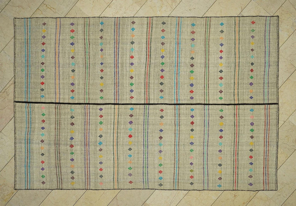Vintage Turkish Kilim Rug: 6.7"x10.1" Mid-Century Modern Flat Weave Rugs.