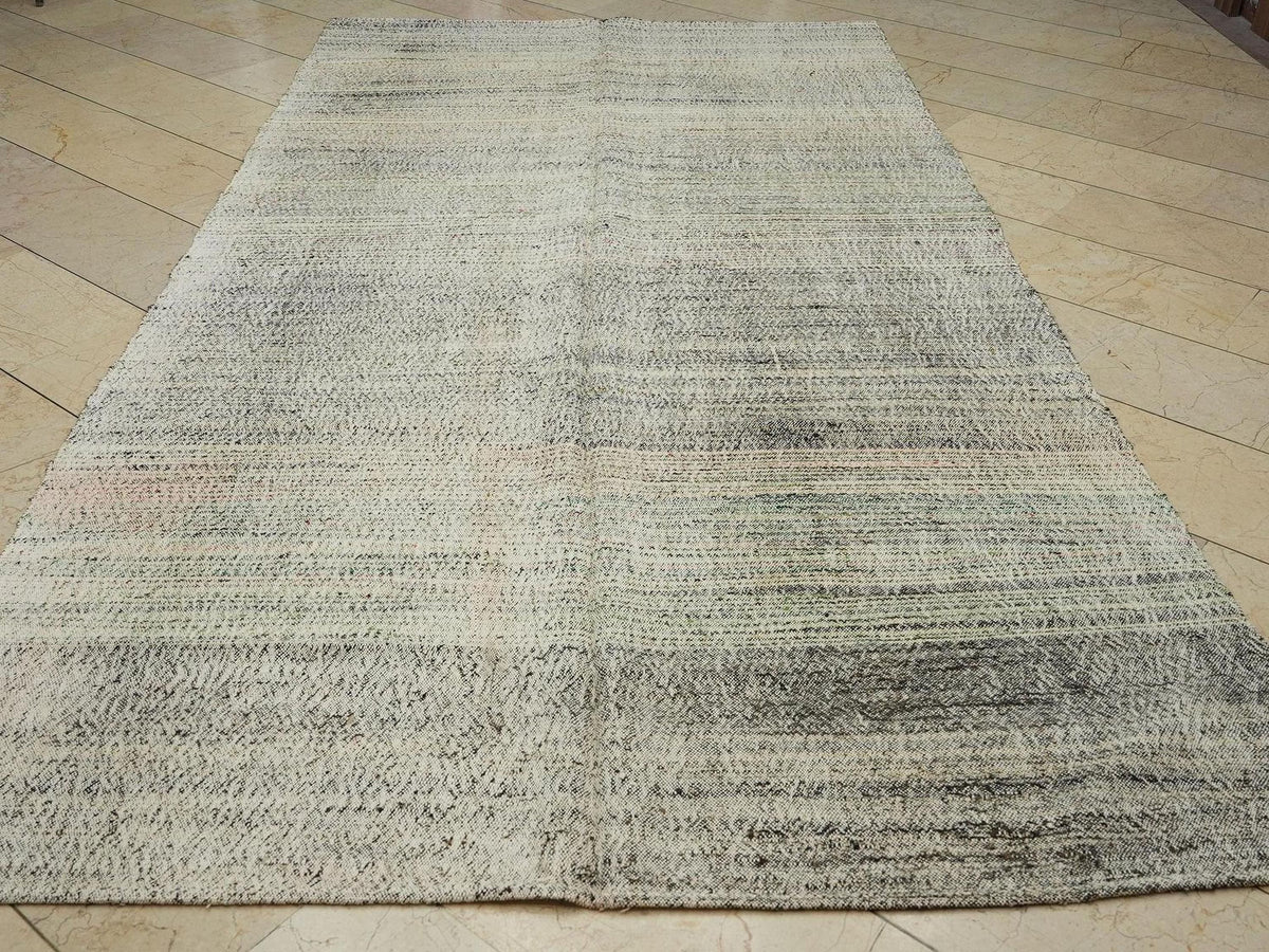 Handmade Turkish Kilim Rug 6x11: Minimalist Flat Weave Cotton & Goat Hair Rugs
