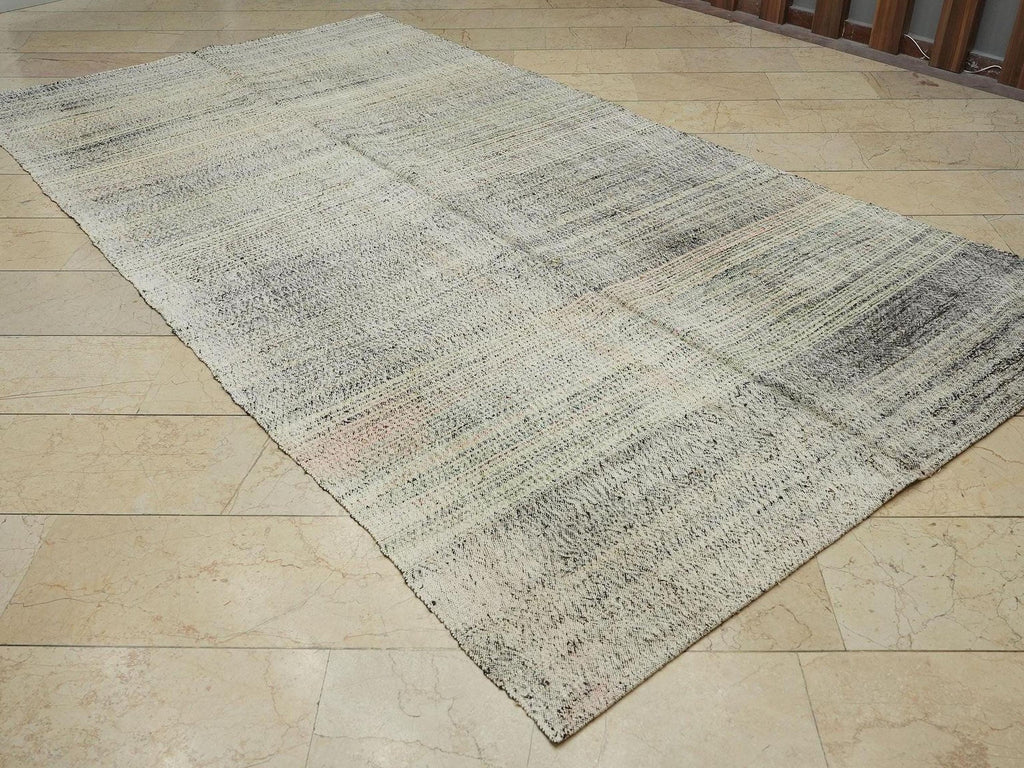 Handmade Turkish Kilim Rug 6x11: Minimalist Flat Weave Cotton & Goat Hair Rugs