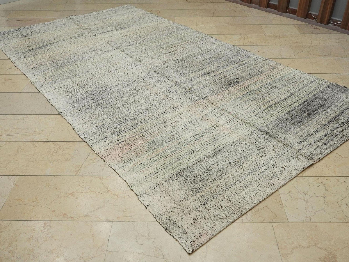 Handmade Turkish Kilim Rug 6x11: Minimalist Flat Weave Cotton & Goat Hair Rugs