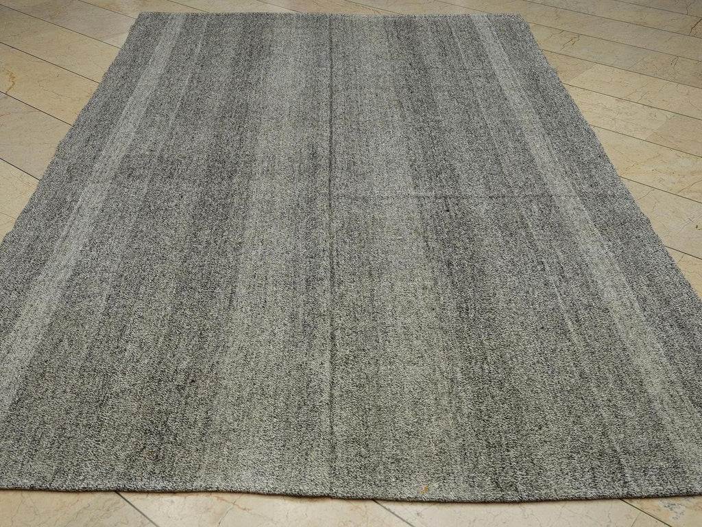 Minimalist Gray Turkish Kilim Rug,6x10,Handmade Cotton & Goat Hair Rugs