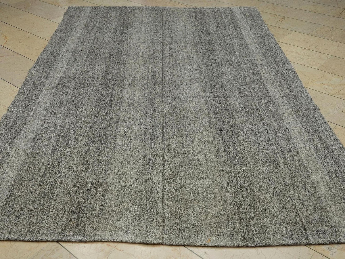Minimalist Gray Turkish Kilim Rug,6x10,Handmade Cotton & Goat Hair Rugs
