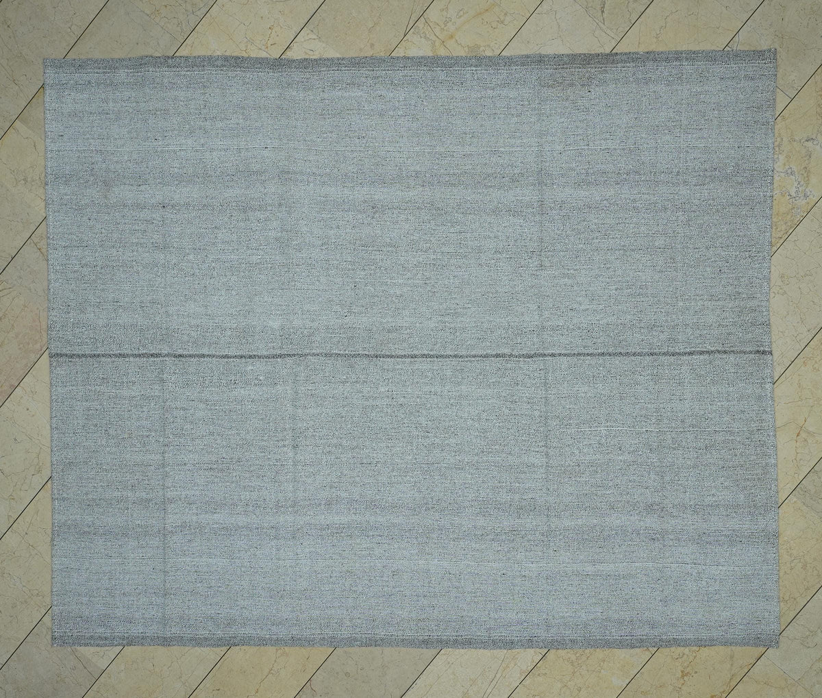 Mid Century Turkish Kilim Rug: 7x9 Grayish White Flat Weave Rugs.