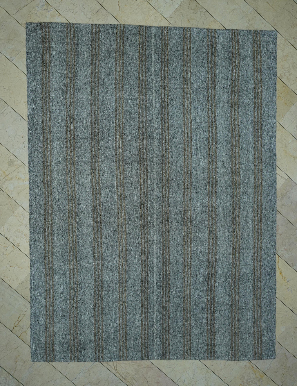 Vintage Turkish Kilim Rug: 8x10 Gray & Brown Stripe, Mid-Century Modern Rugs