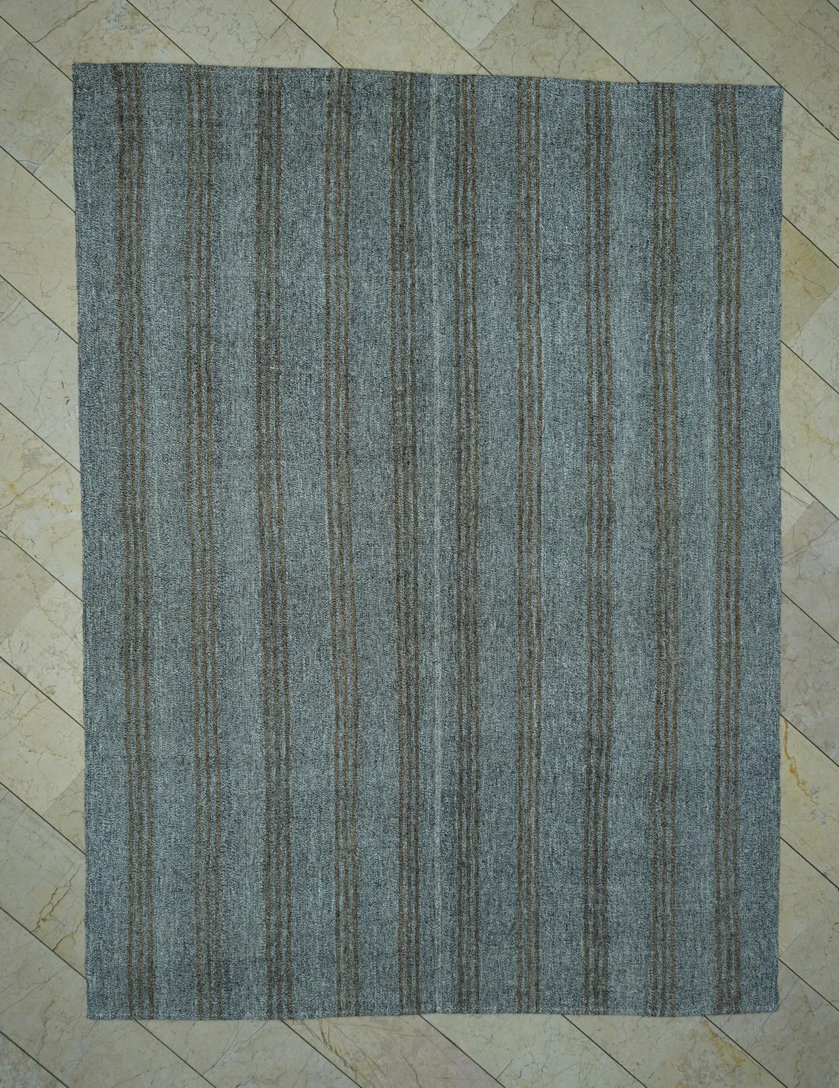 Vintage Turkish Kilim Rug: 8x10 Gray & Brown Stripe, Mid-Century Modern Rugs