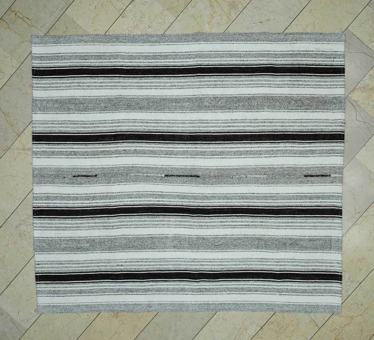 Minimal Decor Striped Flat Weave Turkish Kilim Rug: 6.3x7 Feet,Cotton & Goat Hair Rugs