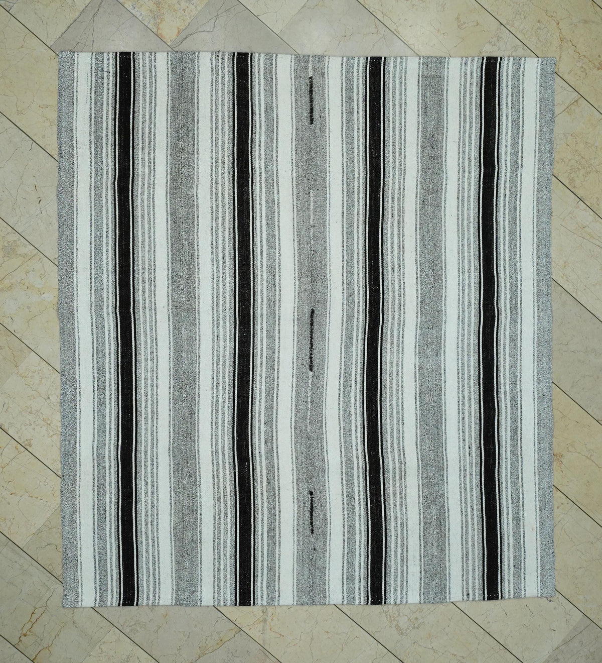Minimal Decor Striped Flat Weave Turkish Kilim Rug: 6.3x7 Feet,Cotton & Goat Hair Rugs