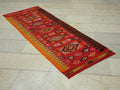 Small Size Handmade Kilim Rug Runner: Tribal Flat Weave Orange Rugs, 2.4x6.5 ft.