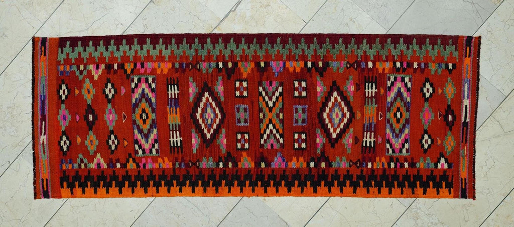 Orange Handmade Kilim Rug Runner: Wedding Gift Flat Weave Wool Rugs 2.4x6.6 ft.