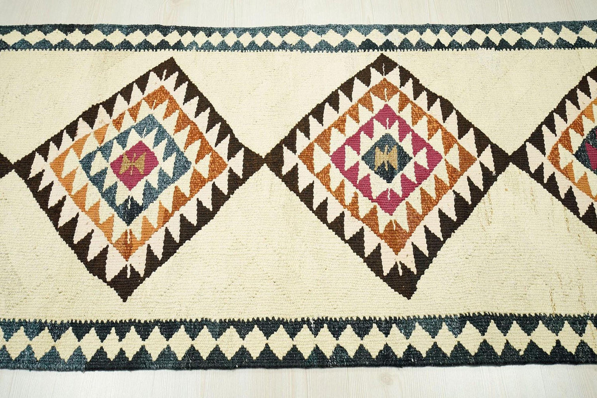 Handmade Turkish Kilim Rug Runner: Scandinavian Farmhouse Style Rugs, 3x9 ft.