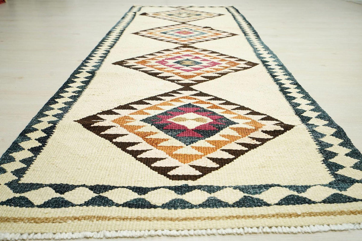 Handmade Turkish Kilim Rug Runner: Scandinavian Farmhouse Style Rugs, 3x9 ft.