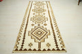 Vintage Kilim Rug Runner: Handwoven Wool, Brown & Cream Rugs, 3x9.4 ft.