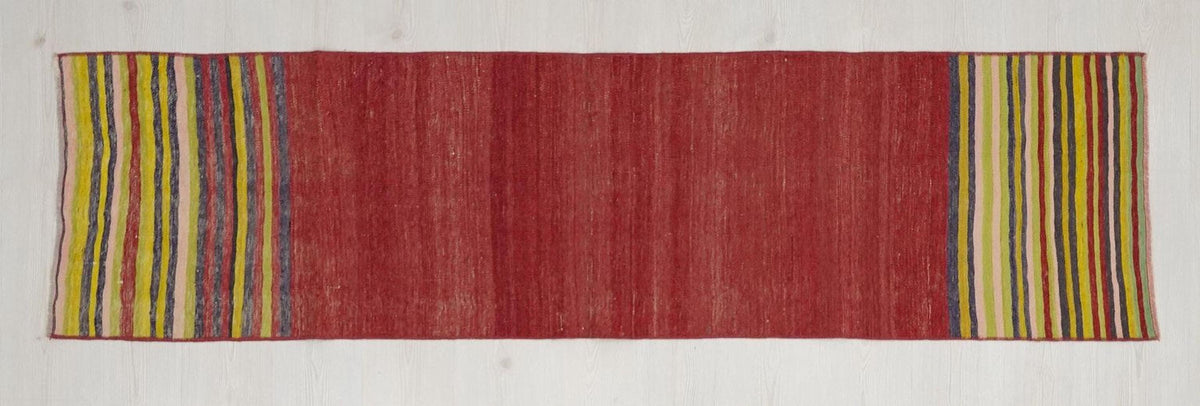 Red Turkish Kilim Rug Runner: Vintage Wool Hallway Decor Rugs,2"x7.8" Feet.