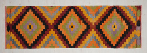 3x10 Vintage Turkish Kilim Rug Runner: Colorful Wool Hallway Decor Rugs.