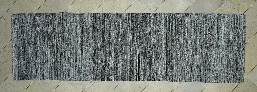 Handwoven Gray Kilim Rug Runner: Cotton Goat Hair Mix (3x10.5 ft)