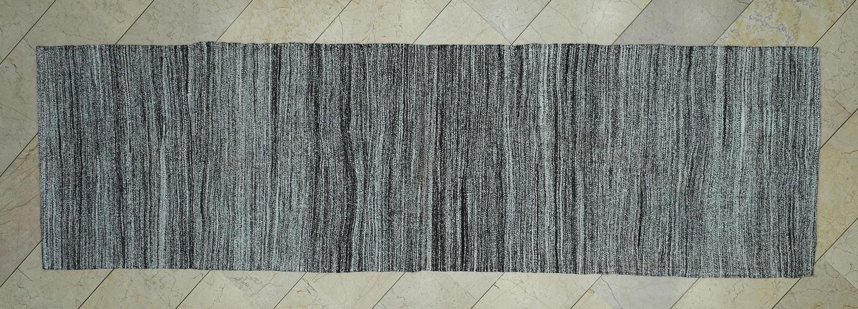 Handwoven Gray Kilim Rug Runner: Cotton Goat Hair Mix (3x10.5 ft)