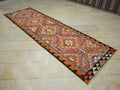 Tribal Pattern Flat Weave Kurdish Kilim Rug Runner: 3.2x10.9 Feet,Colorful Rugs.