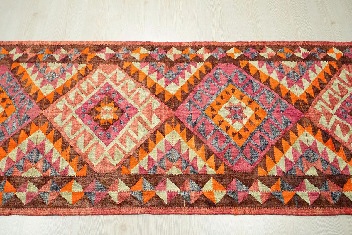 Colorful Tribal Kilim Rug Runner: Handmade Wool Kitchen Decor Rugs, 2.7x10.1 ft.