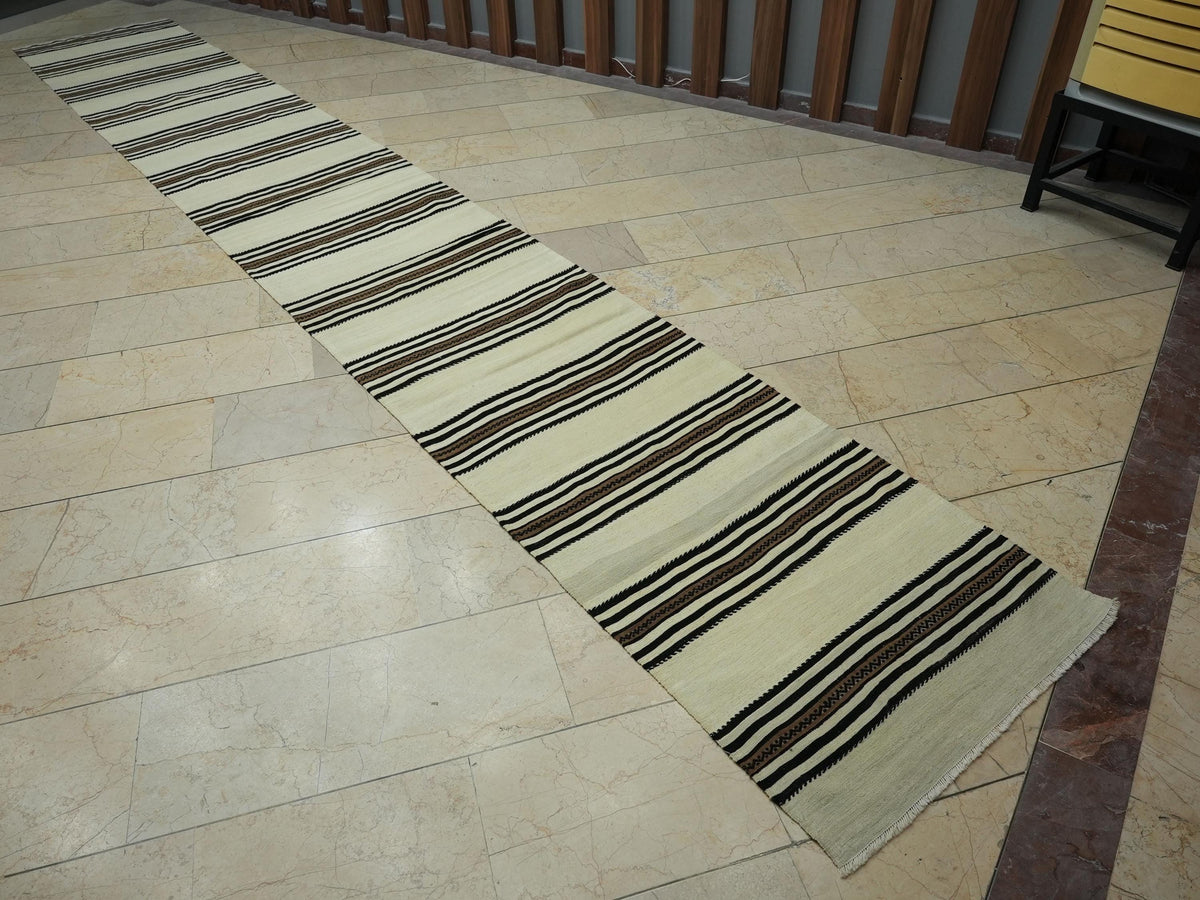 Extra Long Stairs Decor Kilim Rug Runner: Brown & Cream Rugs, 2.7x18 ft,