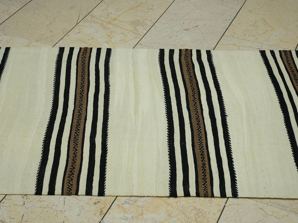 Extra Long Stairs Decor Kilim Rug Runner: Brown & Cream Rugs, 2.7x18 ft,