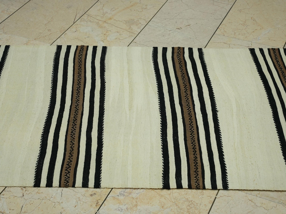 Extra Long Stairs Decor Kilim Rug Runner: Brown & Cream Rugs, 2.7x18 ft,