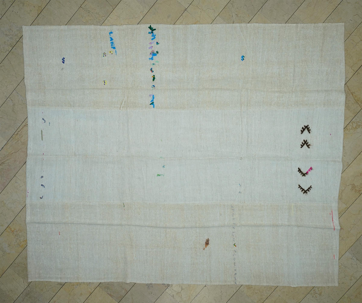 Oversized Organic Hemp Kilim Rug: 9.4 x 11.7 ft, Vintage Turkish Flat-weave Rugs.