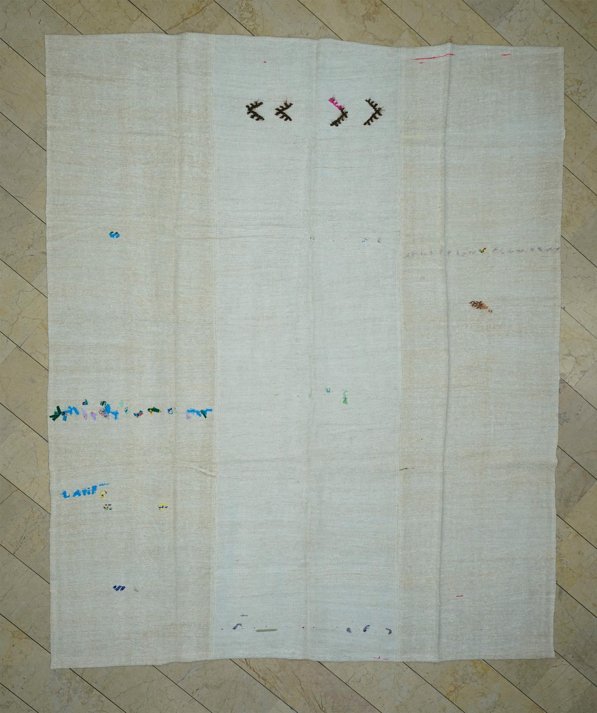 Oversized Organic Hemp Kilim Rug: 9.4 x 11.7 ft, Vintage Turkish Flat-weave Rugs.