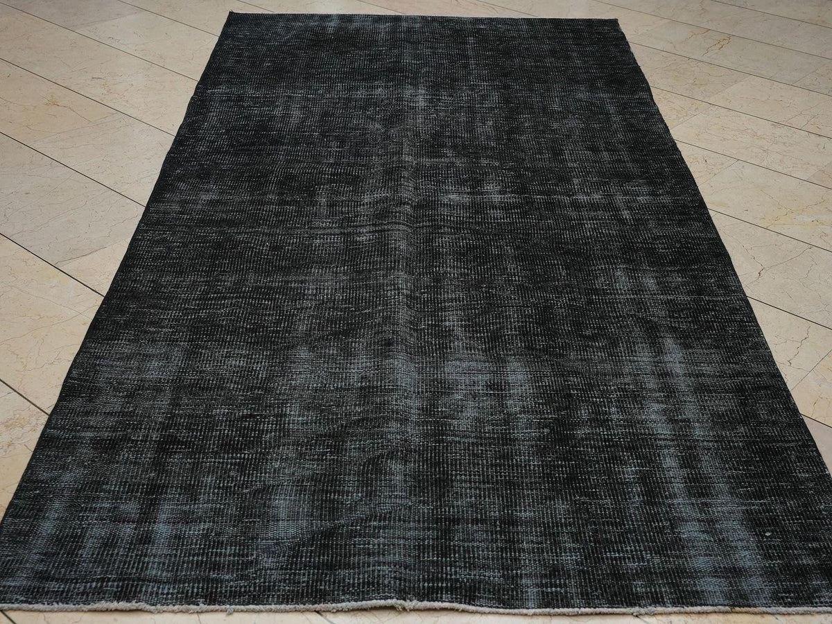 Overdyed Plain Black - Vintage Oushak Rug: 4.5x9 Feet,Turkish Area Rugs - Moody Decor.