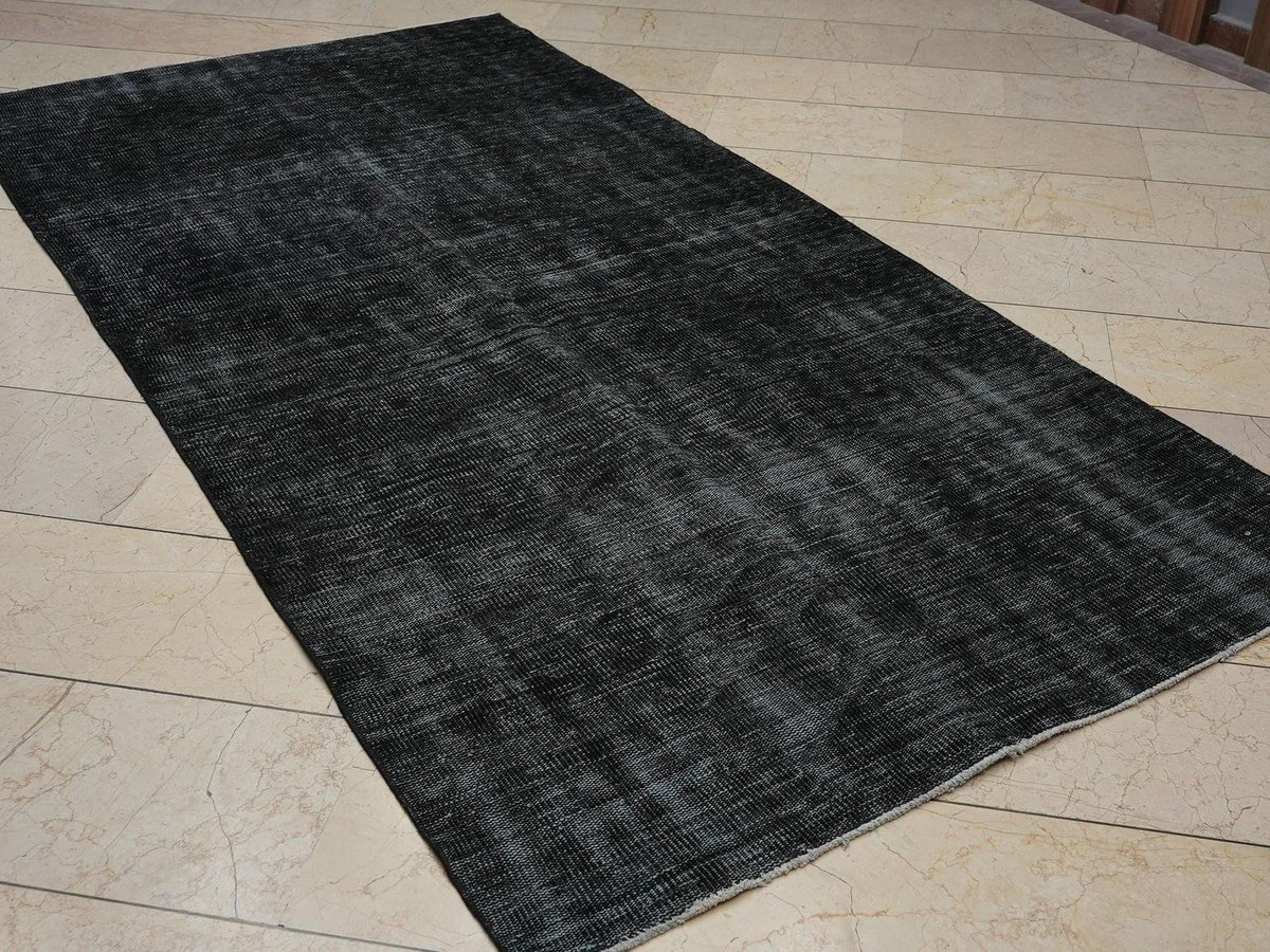Overdyed Plain Black - Vintage Oushak Rug: 4.5x9 Feet,Turkish Area Rugs - Moody Decor.