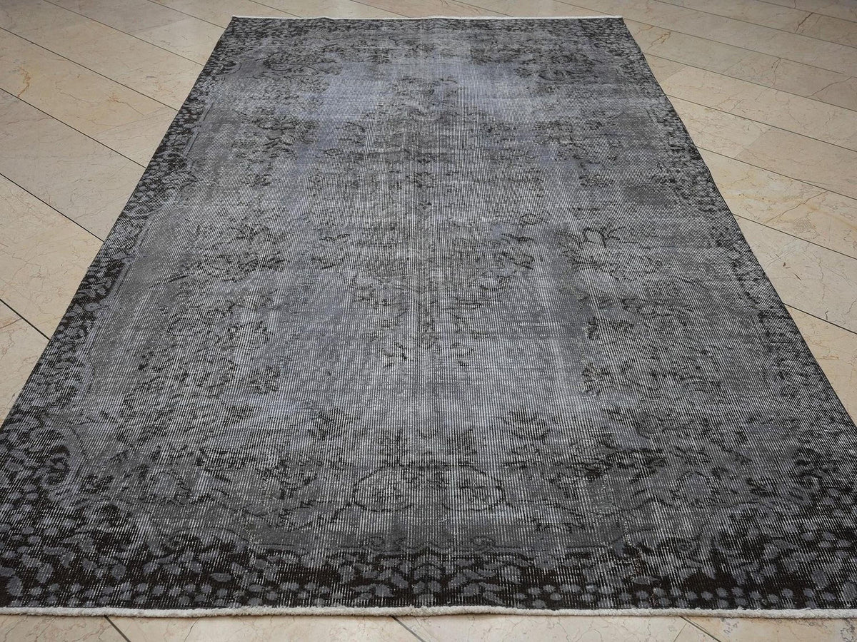 Overdyed Gray Vintage Oushak Rug - 5.5x9.2 Ft,Moody Decor Carpet,Turkish Area Rugs.