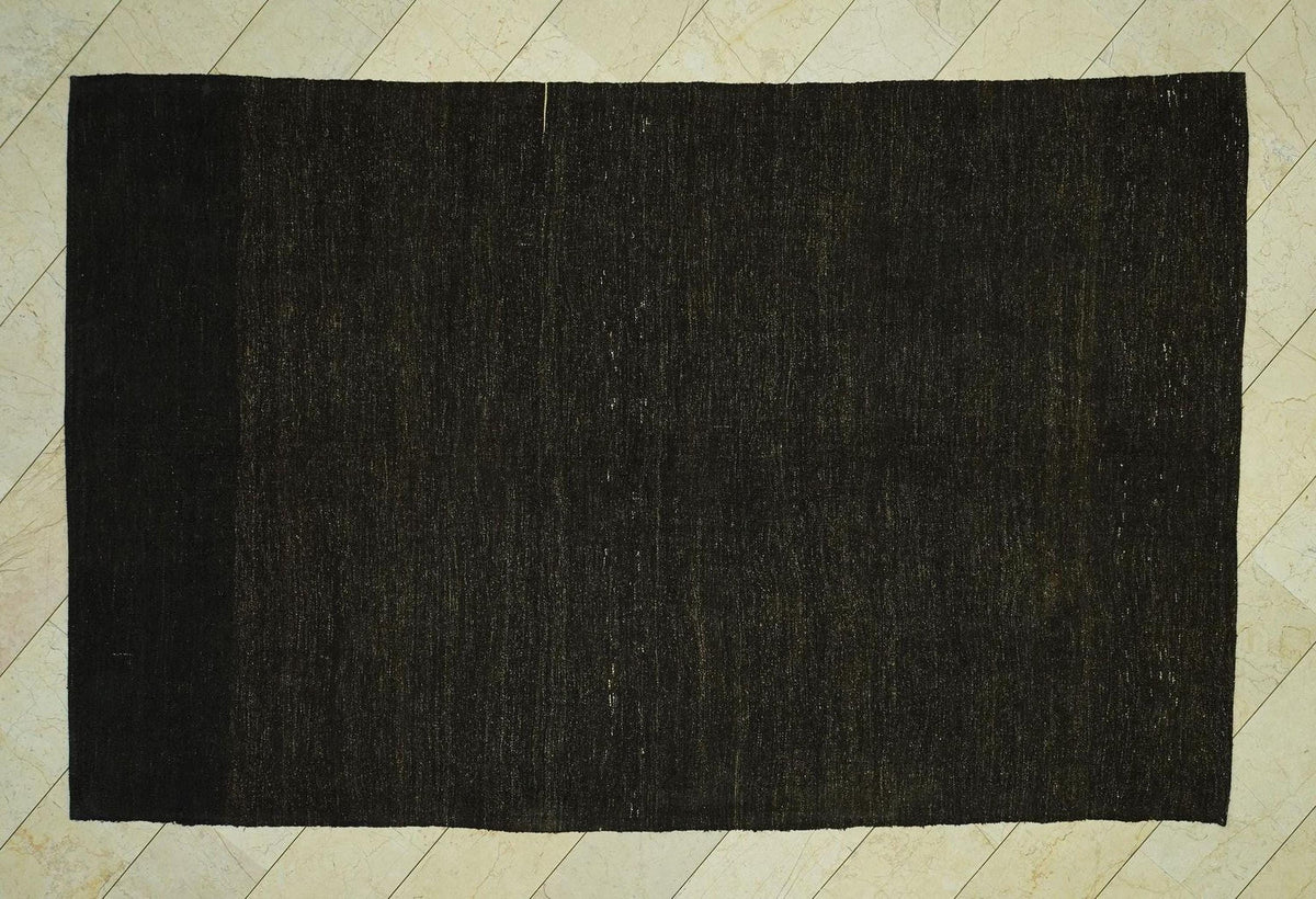 Vintage Dark Brown Goat Hair Rug:6.8x10.7 Ft,Outdoor Decor,Flat Woven Nomadic Rugs.