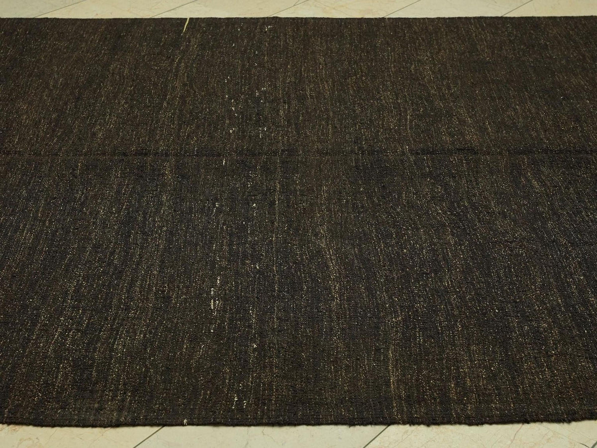 Vintage Dark Brown Goat Hair Rug:6.8x10.7 Ft,Outdoor Decor,Flat Woven Nomadic Rugs.