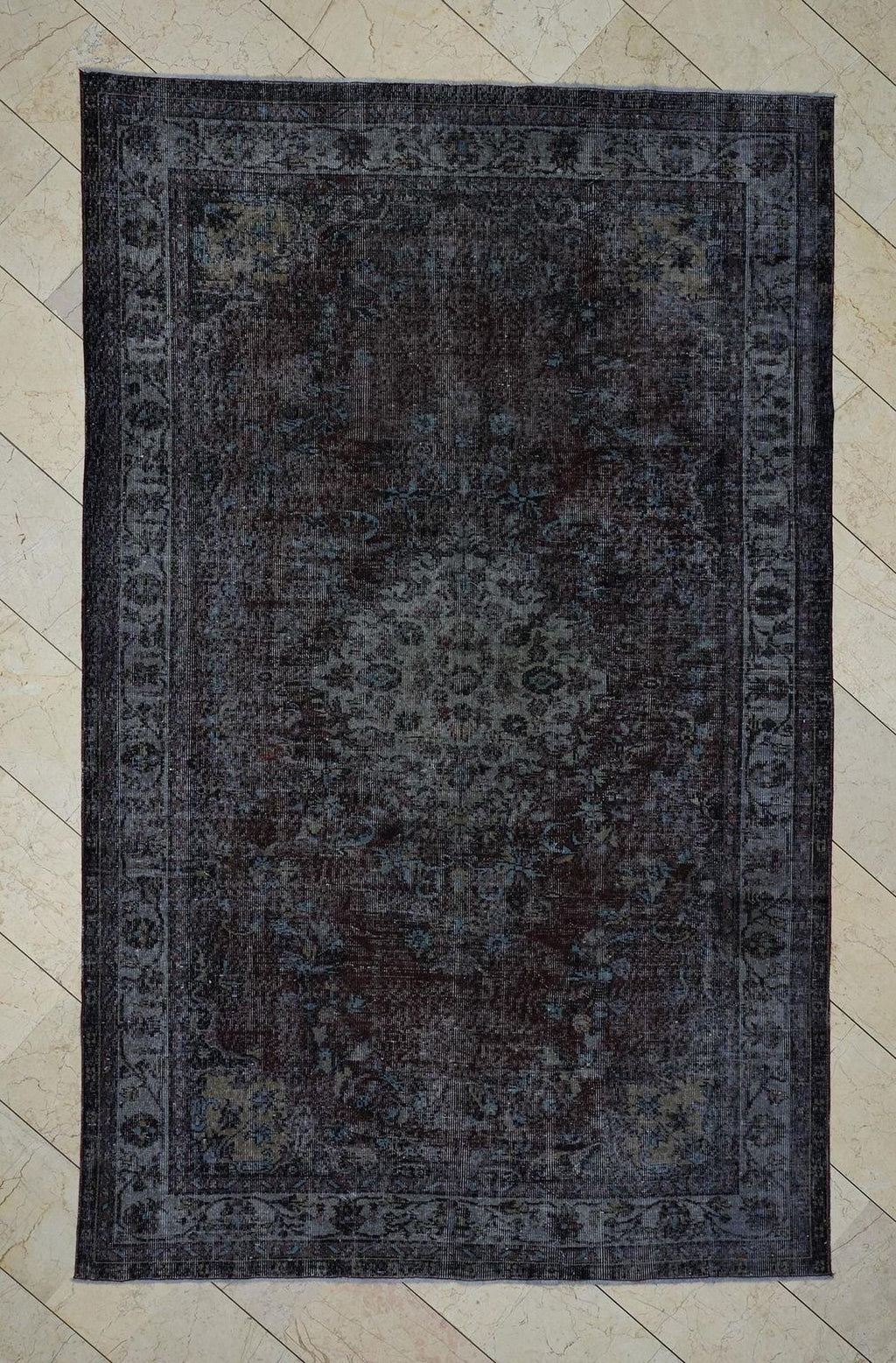 Vintage Overdyed Anthracite Black - Turkish Oushak Rug,6.1x9.7 Feet,Bohemian Style Home Living Rugs.