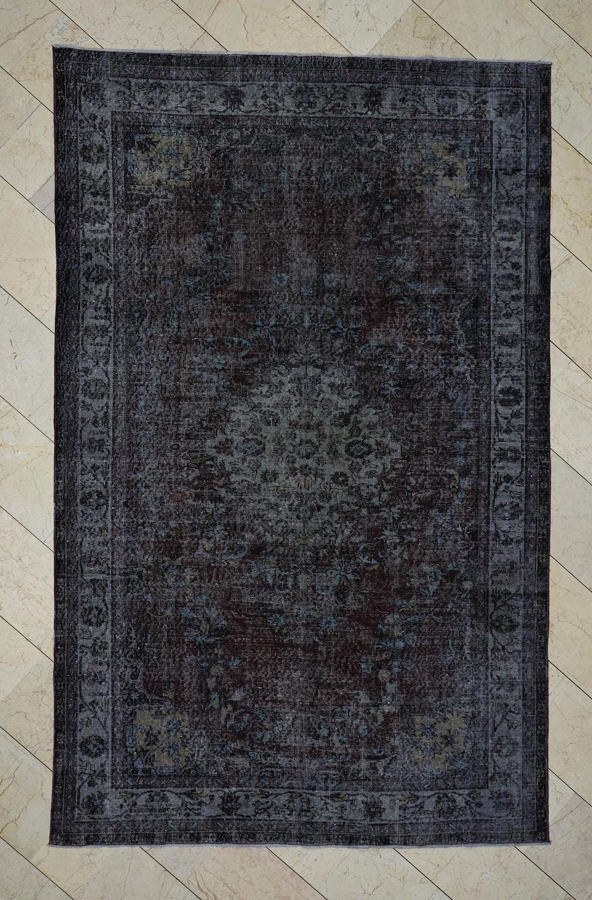 Vintage Overdyed Anthracite Black - Turkish Oushak Rug,6.1x9.7 Feet,Bohemian Style Home Living Rugs.