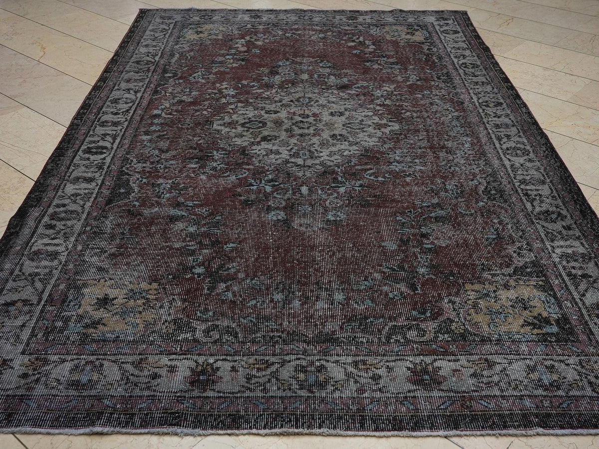 Vintage Overdyed Anthracite Black - Turkish Oushak Rug,6.1x9.7 Feet,Bohemian Style Home Living Rugs.