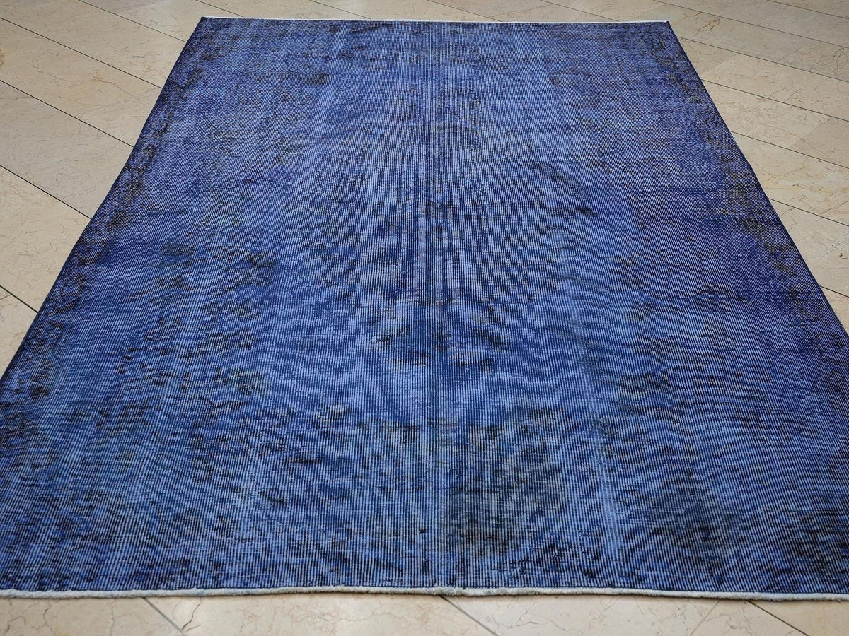 Vintage Overdyed Blue Oushak Rug - 5.5x8.5 Feet,Bohemian Style Home Living Decor Turkish Rugs.