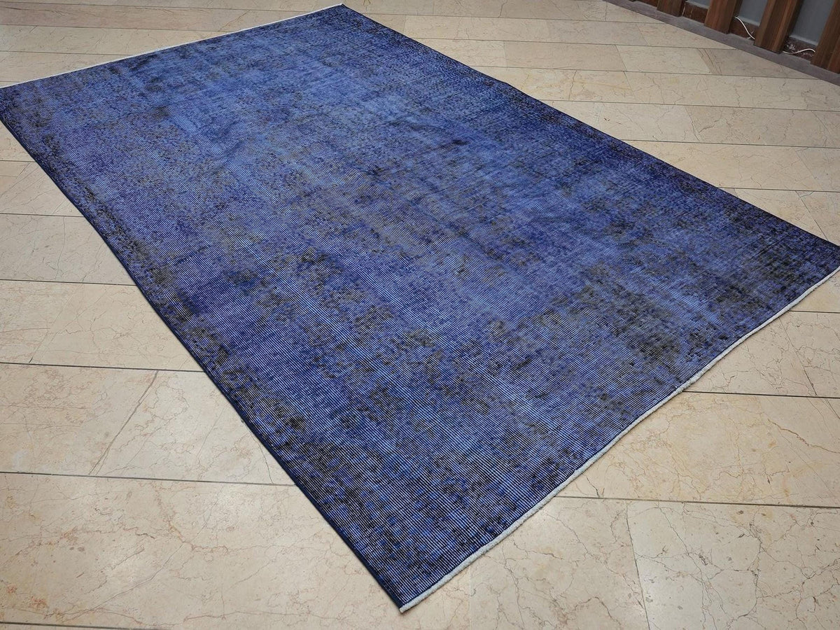 Vintage Overdyed Blue Oushak Rug - 5.5x8.5 Feet,Bohemian Style Home Living Decor Turkish Rugs.