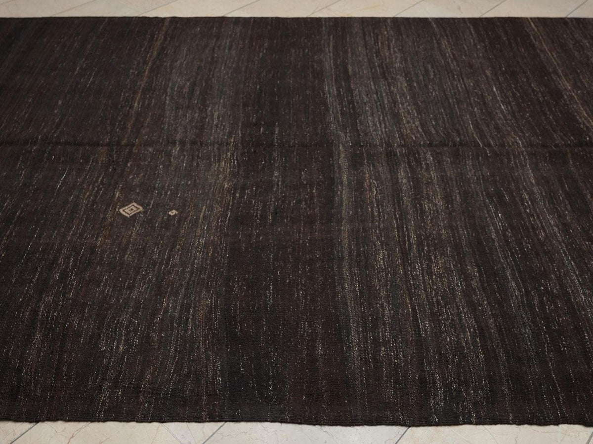 Vintage Natural Goat Hair Woven: Turkish Kilim Rug,6.8x10.7 Ft,Dark Brown - Gray Rugs.