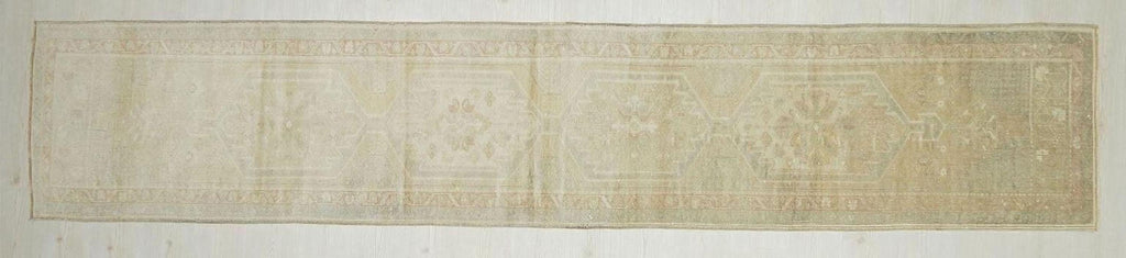 Extra Long Turkish Rug Runner: Handmade Wool Carpet, Faded Primitive Design (2.3x12.7 ft)