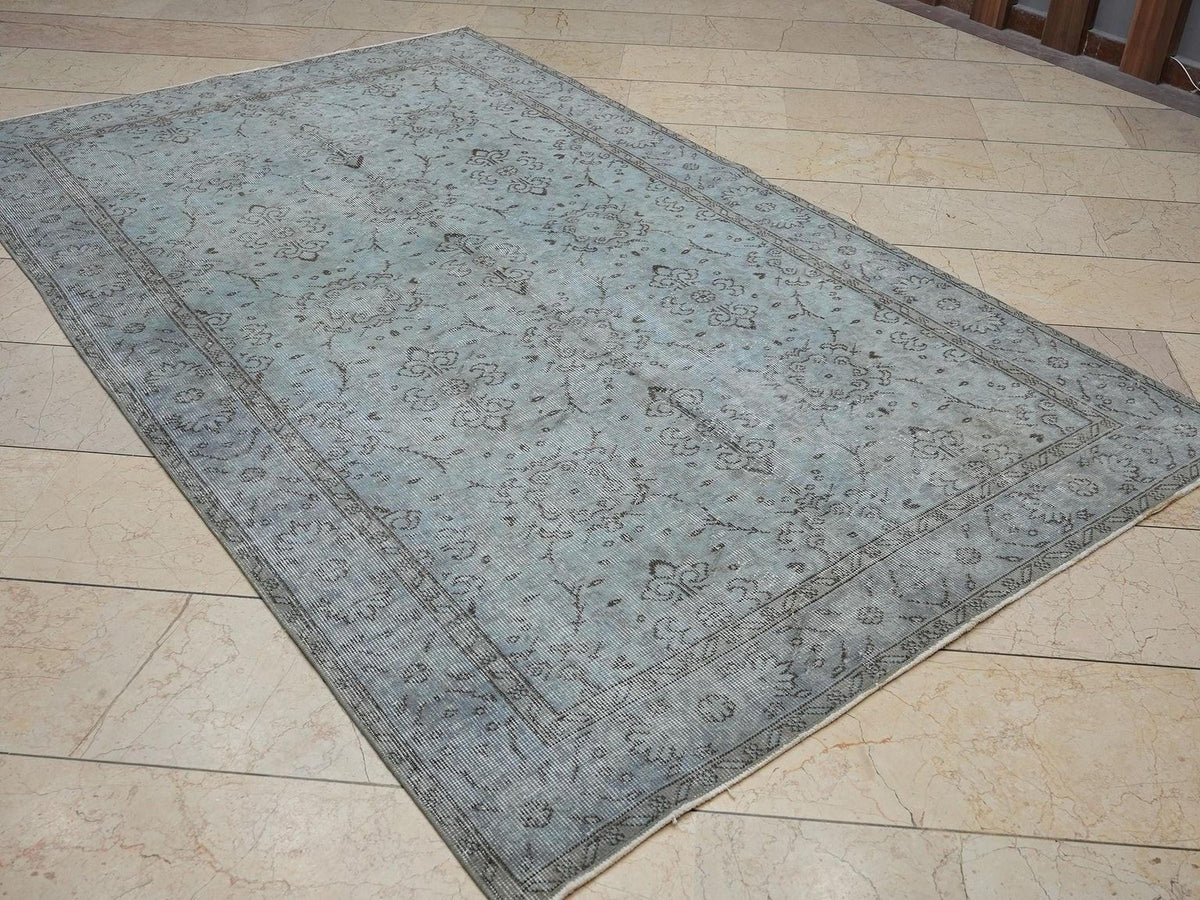 Overdyed Light Blue - Vintage Turkish Oushak Rug - 5x8.6 Feet,Farmhouse Decor Rugs.