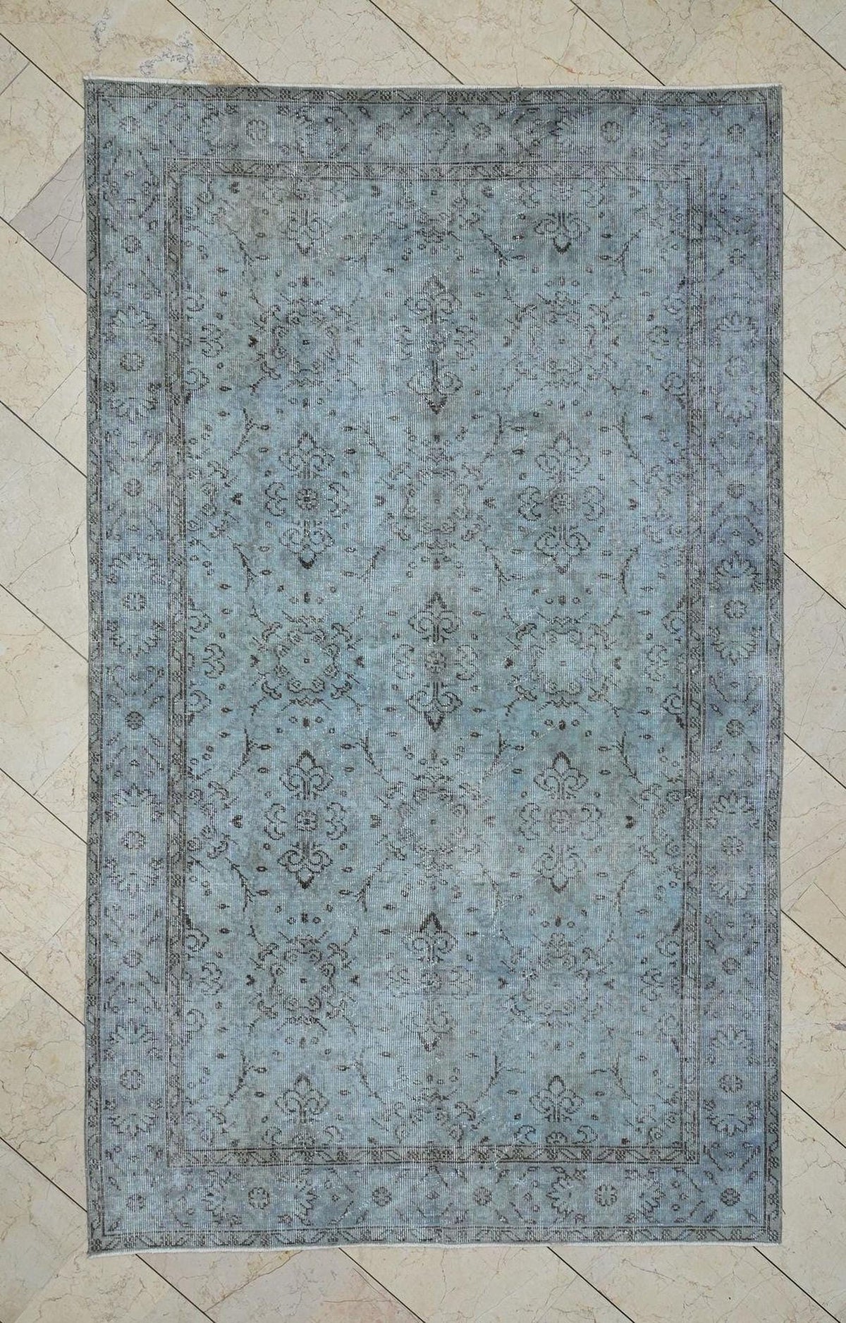 Overdyed Light Blue - Vintage Turkish Oushak Rug - 5x8.6 Feet,Farmhouse Decor Rugs.
