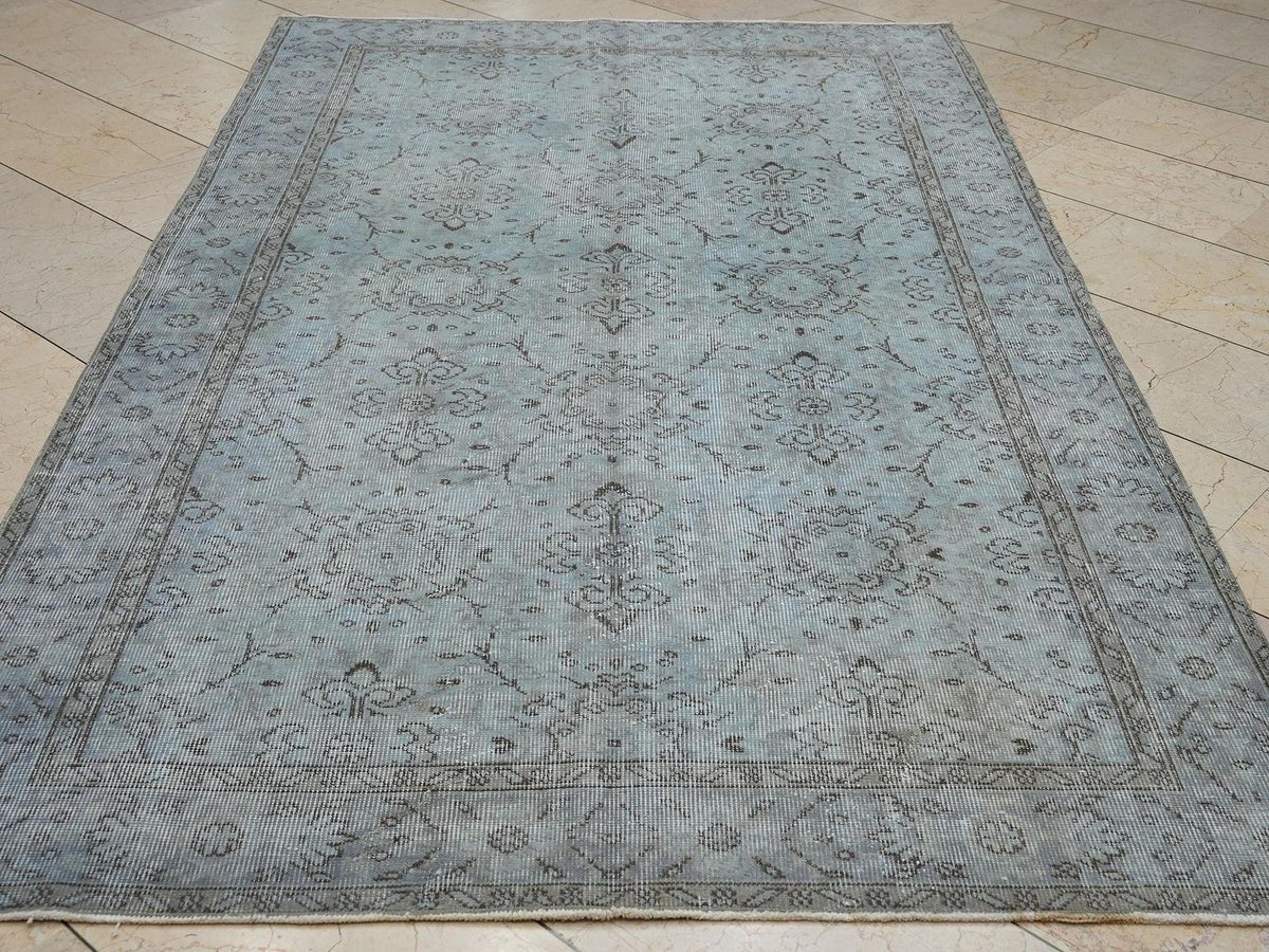 Overdyed Light Blue - Vintage Turkish Oushak Rug - 5x8.6 Feet,Farmhouse Decor Rugs.