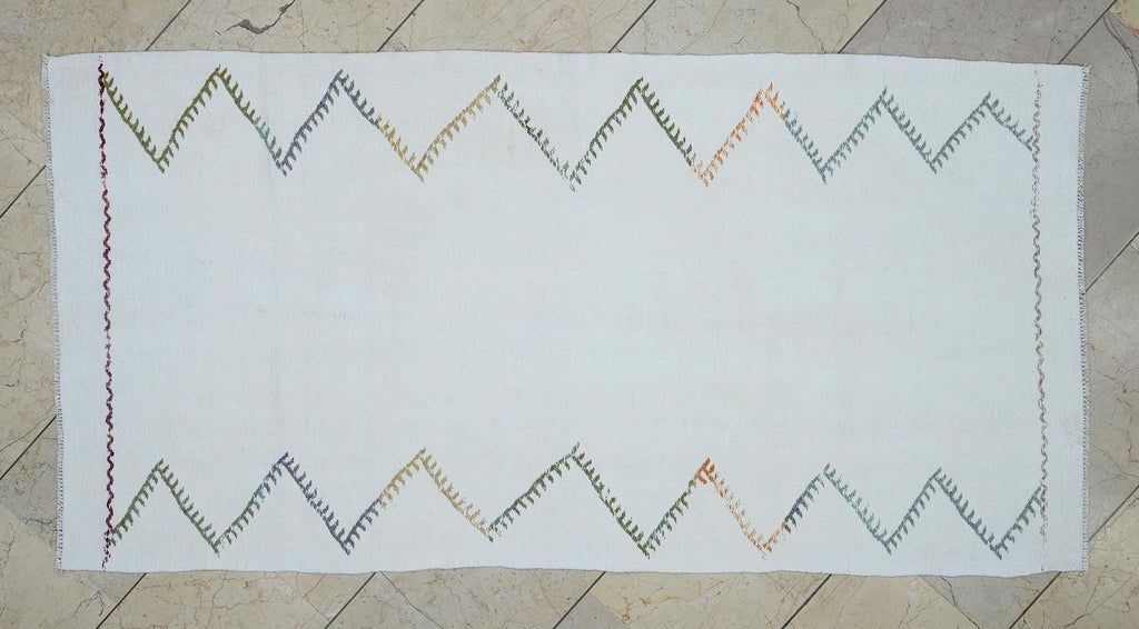 3x6 Organic Natural White Cotton Rug - Small Size Flat-weave Turkish Kilim,Home Living Decor.