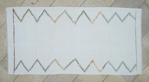 3x6 Organic Natural White Cotton Rug - Small Size Flat-weave Turkish Kilim,Home Living Decor.