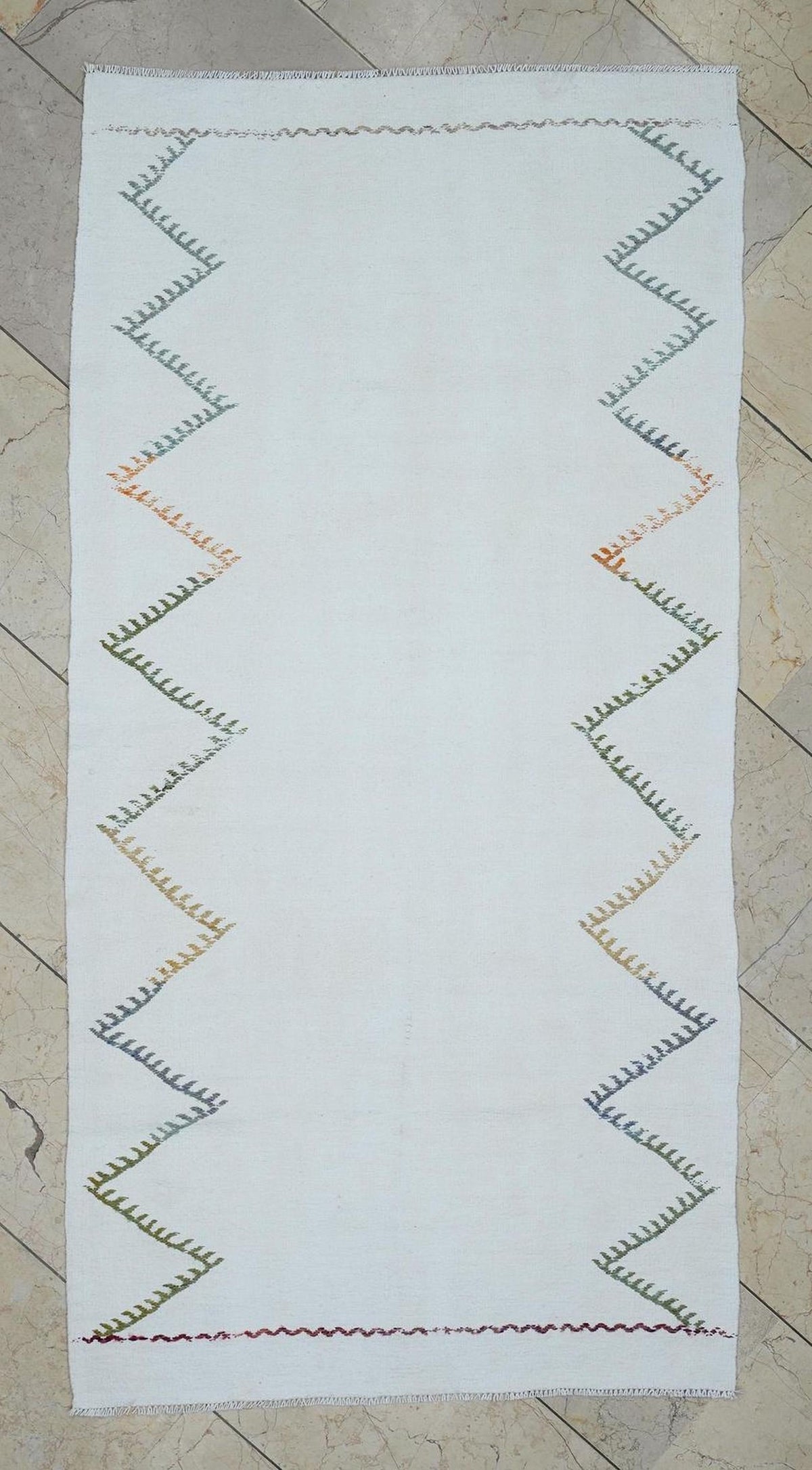 3x6 Organic Natural White Cotton Rug - Small Size Flat-weave Turkish Kilim,Home Living Decor.