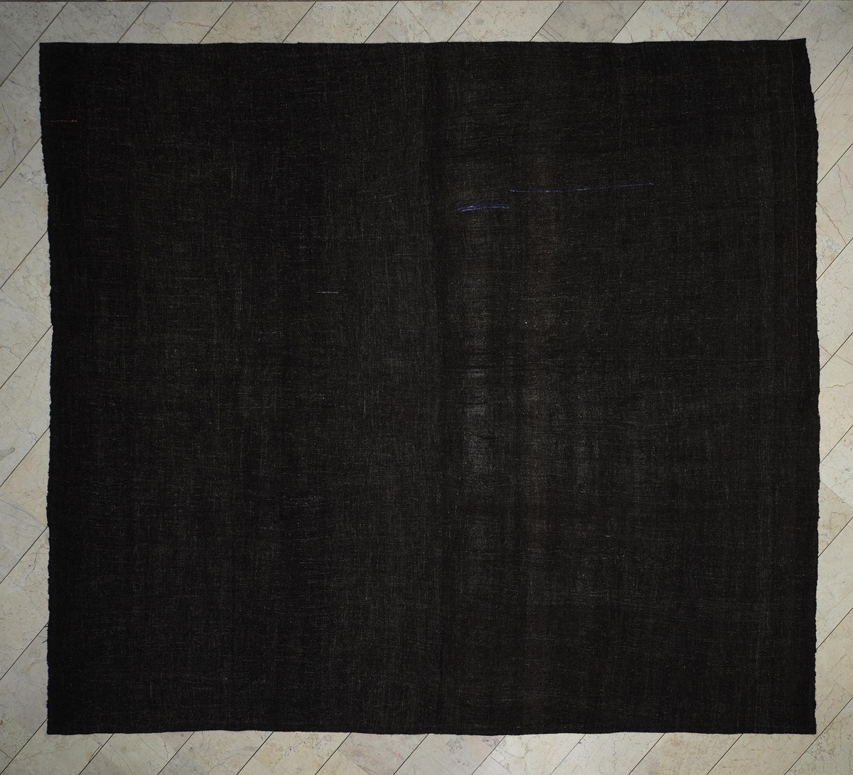 Plain Dark Brown-Natural Goat Hair Kilim Rug: 12.5x11.2 Feet,Oversize Nomadic Tent Rugs.