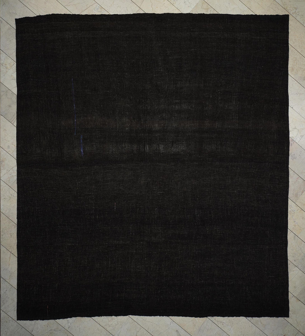 Plain Dark Brown-Natural Goat Hair Kilim Rug: 12.5x11.2 Feet,Oversize Nomadic Tent Rugs.
