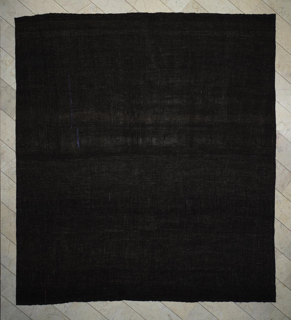 Plain Dark Brown-Natural Goat Hair Kilim Rug: 12.5x11.2 Feet,Oversize Nomadic Tent Rugs.