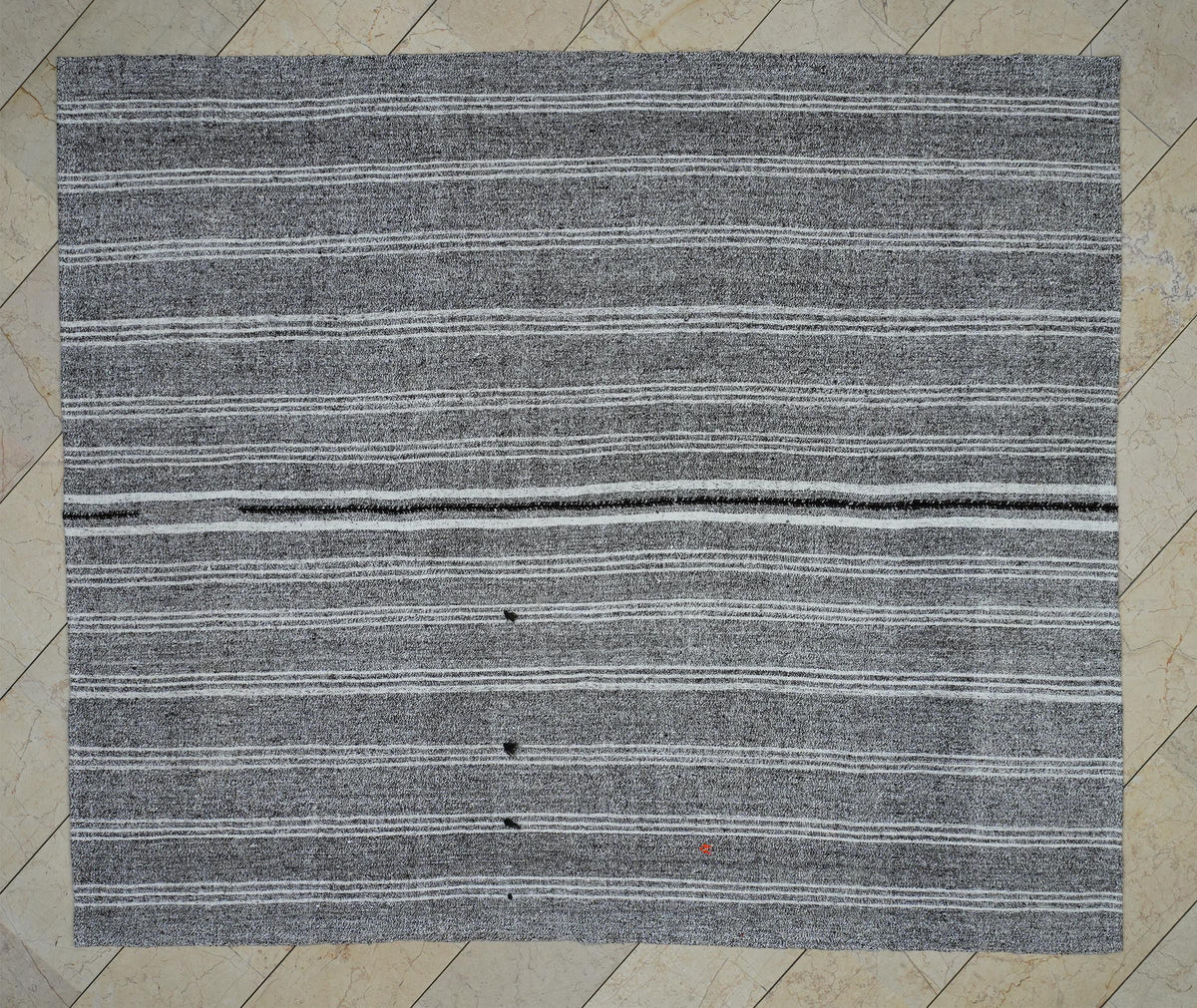 White Stripe Gray-Vintage Scandinavian Style Turkish Kilim Rug,7x8.2 Ft,Cotton - Goat-Hair Mix Rugs.