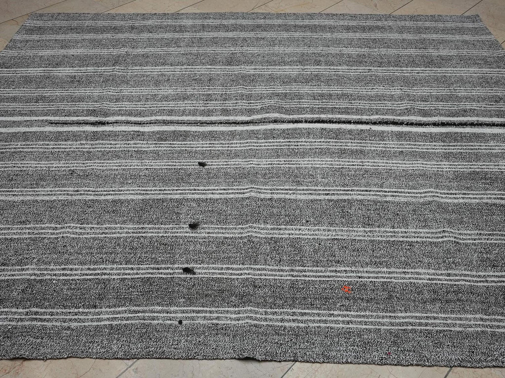 White Stripe Gray-Vintage Scandinavian Style Turkish Kilim Rug,7x8.2 Ft,Cotton - Goat-Hair Mix Rugs.